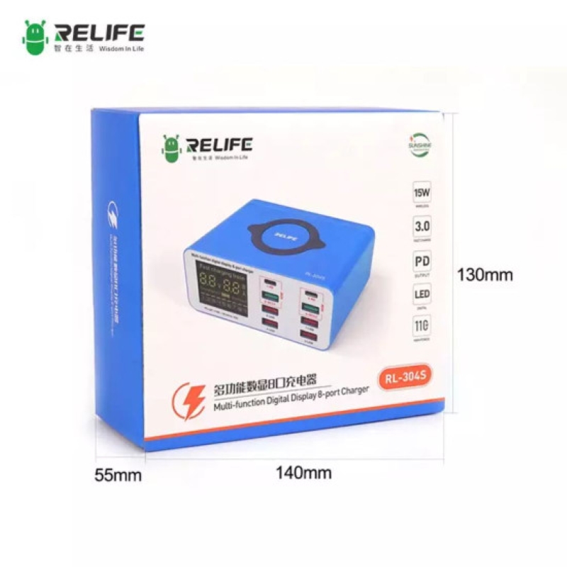 RELIFE RL 304S MULTIFUNCTIONAL DIGITAL DISPLAY 8 PORT CHARGER