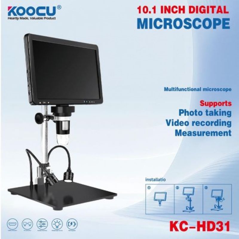 Img 2298 Img 2299 Img 2296 KOOCU KC-HD31 10.1 Inch IPS Screen 1500X Digital HD Video Microscope 20MP HDMI Electronic Microscope with metal base