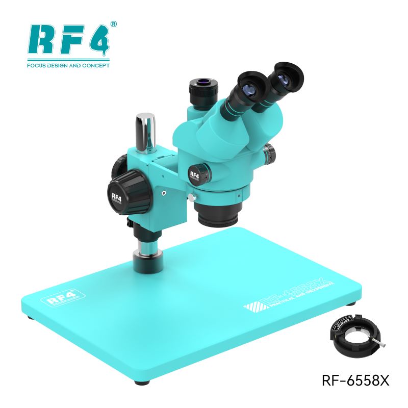 RF4 RF-6558X 6.5-58X Synchronous Zoom Trinocular Stereo Microscope with Aluminum Alloy Big Base